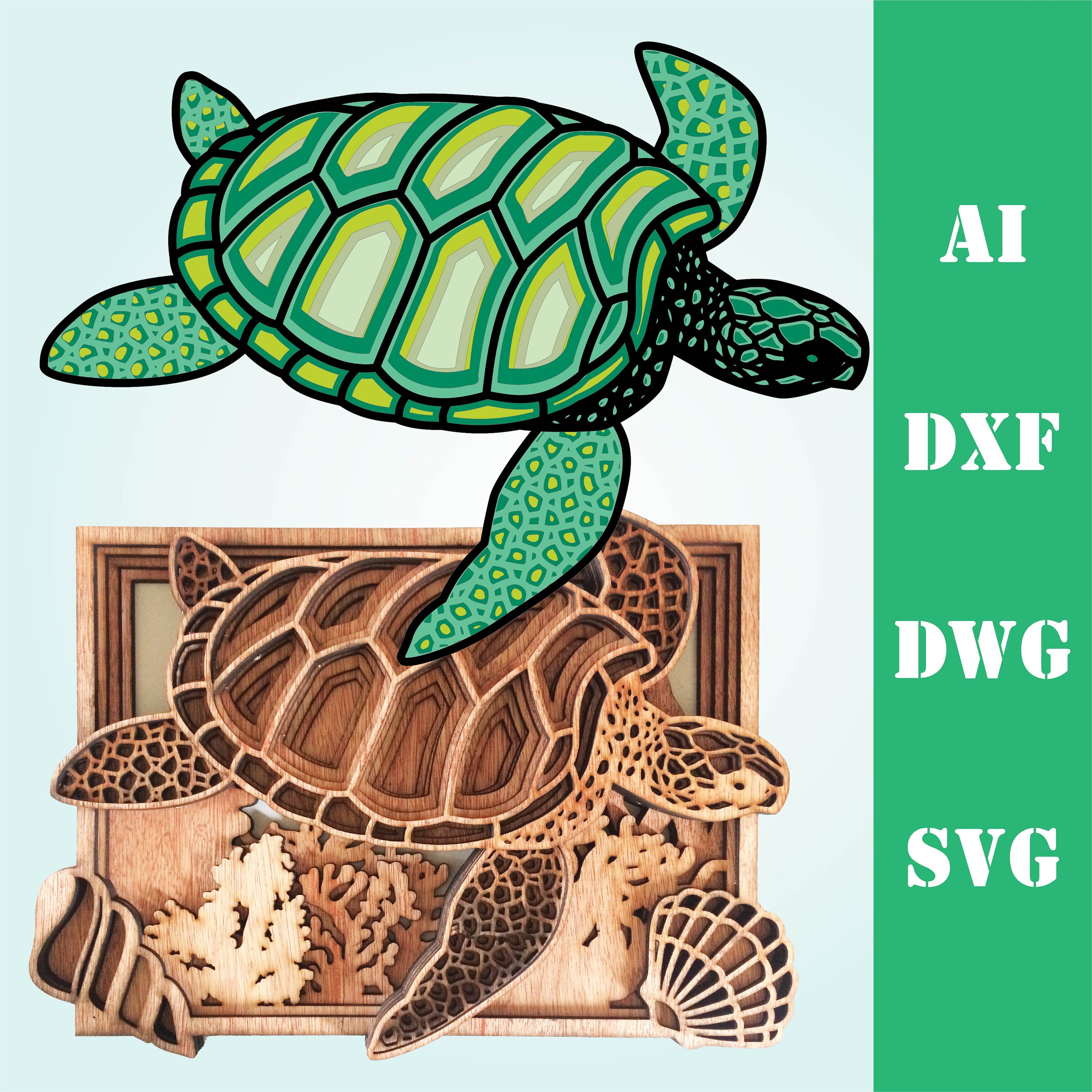 【♡ 】OMMO SHEER LAYERED TURTLE KT Sea Turtle Mandala Laser Cut File, Layered Ocean Art (svg, Dxf, Ai