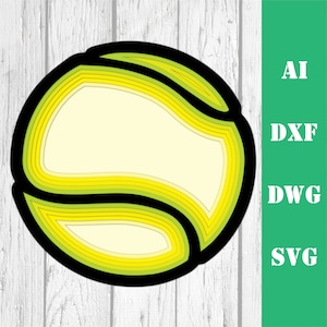 Bola de tênis em camadas 3D Mandala multicamadas esportiva cortada a laser, uso comercial, arte de parede decoração de casa Glowforge CNC download dxf svg ai dwg cricut