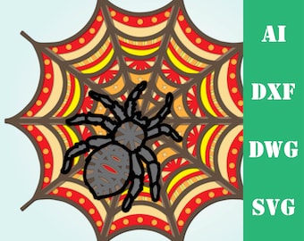 3D Spiderweb Mandala Cricut & Laser Cut File, Halloween Wall Decor (svg, dxf, ai, dwg)