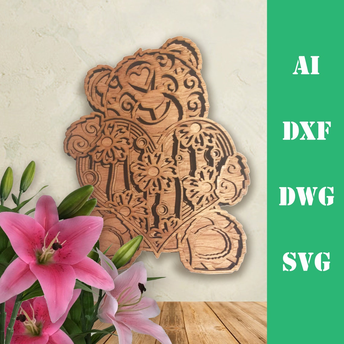 Download Teddy bear svg multi layer mandala model laser cut file | Etsy