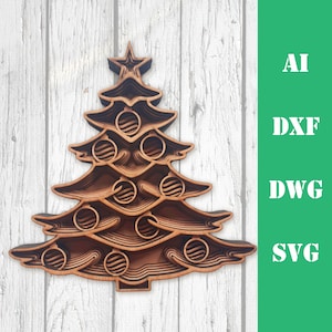 Albero di Natale multistrato mandala laser cut file, uso commerciale, wall art home decor CNC download dxf svg ai dwg cricut 3d silhouette