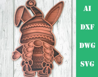 Easter gnome layered multi layer mandala 3d gnome bunny ears laser cut file commercial use home decor CNC dxf svg ai dwg cricut Glowforge