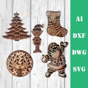 Christmas bundle 1 3d layered 6 designs multi layer laser cut file commercial use, wall art home decor CNC download dxf svg ai dwg cricut 3d
