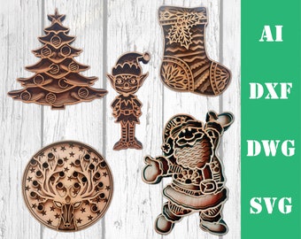 3D Layered Christmas Ornament Laser Cut File Bundle (Digital Download)