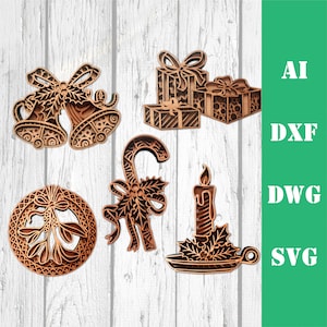 Kerstbundel 3 3D gelaagde 5 ontwerpen mandala laser gesneden bestanden, commercieel gebruik, muur kunst home decor CNC glowforge dxf svg ai dwg cricut