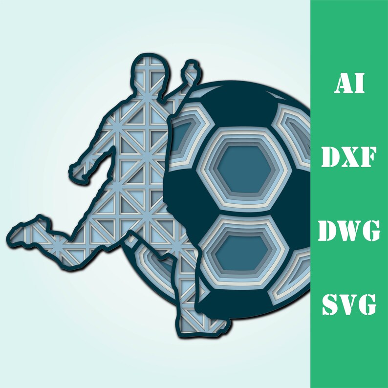 Soccer player multi layer mandala sport model laser cut