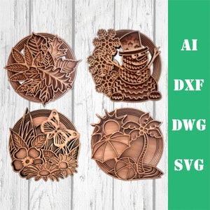 Bundle seasons summer winter fall spring multi layer mandala laser cut files, commercial us, CNC glowforge download dxf svg ai dwg cricut 3d