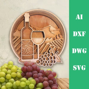Doesjie Wine Scene Mandala DXF per Laser Cut Layered Wine Scene Laser Wine Scene Dxf Multilayer Wine Scene Svg, Layered Wine Scene Cricut