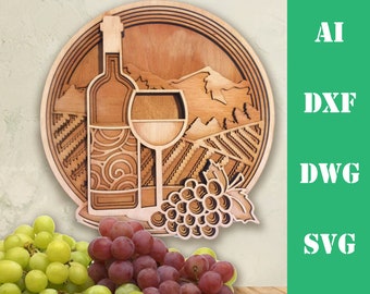 Doesjie Wine Scene Mandala DXF for Laser Cut Layered Wine Scene Laser Wine Scene Dxf Multilayer Wine Scene Svg, Layered Wine Scene Cricut