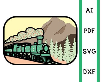 Layered train multi layer mandala model laser cut files, commercial use wall art home decor 3D CNC glowforce dxf svg ai pdf cricut landscape