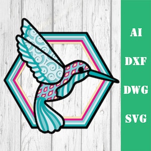 Kolibri geschichtet 3D-Modell Multi-Layer-Mandala Laser geschnitten Datei kommerzielle Nutzung, Wand Kunst Wohnkultur CNC download dxf svg ai dwg cricut bird