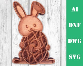 Easter bunny multi layer mandala model laser cut file, commercial use, wall art home decor  CNC download dxf svg ai dwg cricut 3d