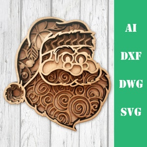 layered Santa 3D Christmas multi layer mandala laser cut file glowforge, commercial use, wall art CNC download dxf svg ai dwg cricut
