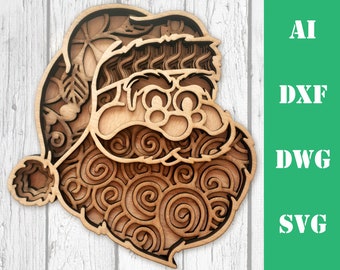 layered Santa 3D Christmas multi layer mandala laser cut file glowforge, commercial use, wall art CNC download dxf svg ai dwg cricut