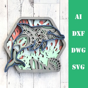 Layered Dolphin Multi-Layer-Mandala 3D-Modell Laser geschnitten Datei, kommerzielle Nutzung Wand Kunst Wohnkultur CNC download dxf svg ai dwg cricut Glowforge