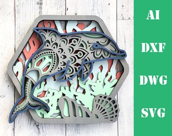 Dolphin Mandala SVG | Layered Ocean Cut File