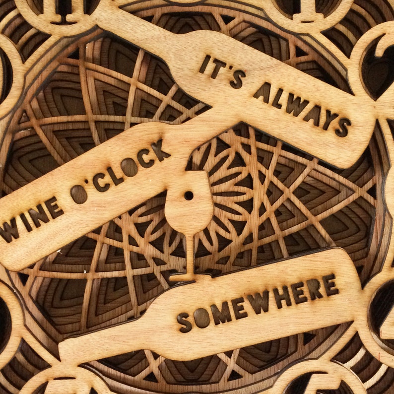 Clock wine o/'clock multi layer mandala model laser cut file commercial use wall art home decor CNC download dxf svg ai dwg cricut 3d