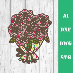 May include: A bouquet of brown roses with pink and white polka dots on the wrapping. The roses are tied with a brown ribbon.