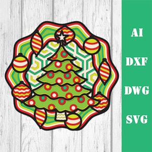 Christmas tree layered multi layer mandala tree Christmas 3D laser cut files, commercial use, wall art CNC dxf svg ai dwg cricut Glowforge