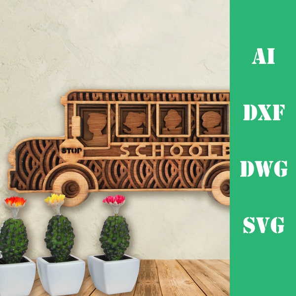 School bus driver multi layer mandala model laser cut file, commercial use, wall art home decor  CNC download dxf svg ai dwg cricut 3d