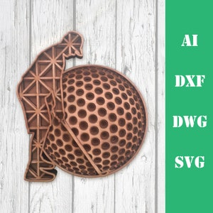 Golf, multicouche mandala golfeur balle de golf modèle fichier découpé au laser, utilisation commerciale, décoration murale art décoration CNC téléchargement dxf svg ai dwg cricut 3d