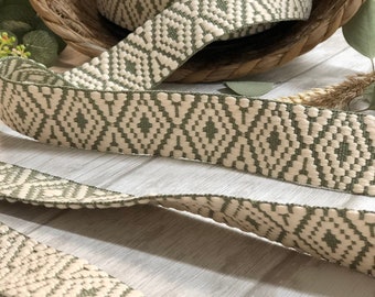 Webbing, pattern, 38 mm wide, beige green