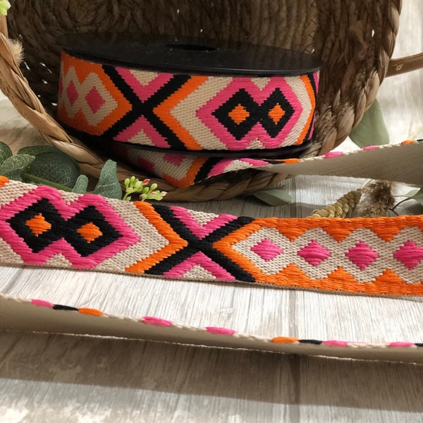Gurtband, Ethno Muster, 38 mm breit, pink orange