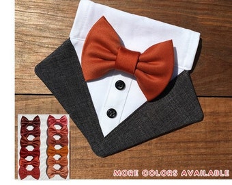 Rust Satin Dog Bow Tie Tuxedo Bandana-Dog Ring Bearer Bow Tie Tux Bandana-Rust Bow Tie-Dog Formal Wear-Dog Wedding Collar-Autumn Wedding Dog
