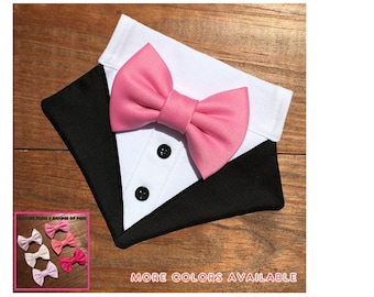 Rose Pink Bow Tie Dog Tuxedo Bandana-Dog Tux-Wedding Dog Attire-Tuxedo Dog Bandana-Dog Ring Bearer-Wedding Dog Tuxedo-Dog Wedding Photo Prop