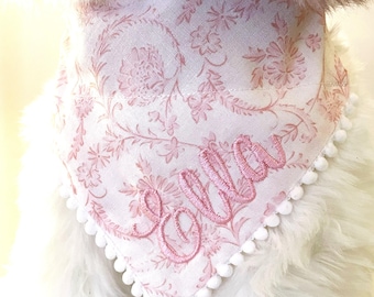 Pink Floral Embroidered Dog Bandana-Personalized Summer Dog Bandana-Over the Collar Custom Dog Bandana-Choose from 8 Fonts-Ships in 4 Days