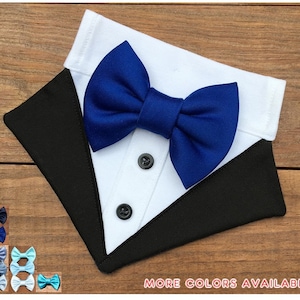 Blue Dog Tuxedo Bandana-Dog Tux-Dog Formal Attire--Dog Wedding Bow Tie Bandana-Dog Ring Bearer-Wedding Dog Attire-Wedding Dog Tux Bandana-