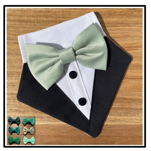 Dog Tuxedo Bandana-More Tuxedo Color Options- Light Sage Green Bow Tie Bandana-Wedding Dog Attire-Dog Wedding Bandana-Dog Ring Bearer Tuxedo