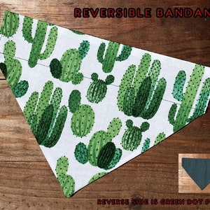 Green Cactus Print Reversible Dog Bandana-Summer Dog Bandana-Green Dot Print on Reverse Side-Dog Bandana-Dog Scarf-Over the Collar Bandana