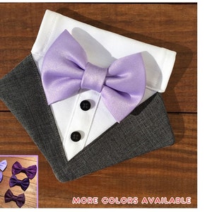 Dark Grey Dog Bow Tie Tuxedo Bandana-Light Purple Bow Tie Tux Bandana-Dog Ring Bearer-Purple Dog Wedding Bow Tie Bandana-Purple Dog Bowtie
