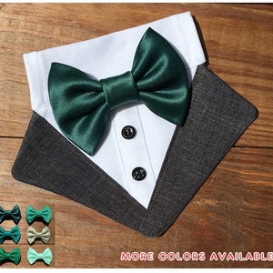 Dark Grey Dog Bow Tie Tuxedo Bandana-Hunter Green Dog Bow Tie Tuxedo-Dog Ring Bearer-Wedding Dog Attire-Hunter Green Dog Wedding Bow Tie