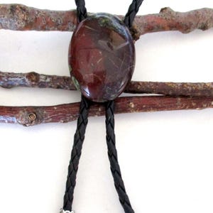 Dragon Blood Jasper Natural Stone Energy Pendant Western Naked Bolo Tie. Unisex Lariat Necklace. Genuine Leather.  EB300