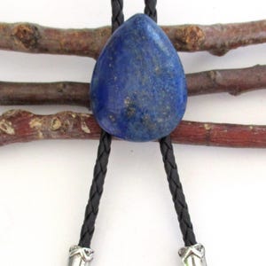 Lapis Lazuli Natural Stone Energy Pendant Western Naked Bolo Tie.  Unisex Lariat Necklace.  Genuine Leather.  EB599