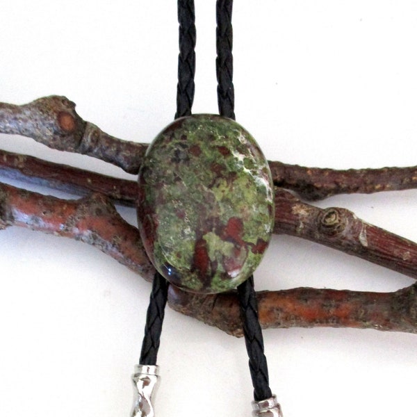 Dragon Blood Jasper Natural Western Naked Bolo Tie Oval Shape Pendant. Unisex. Genuine Leather Necklace.  EB300 / EB300-A