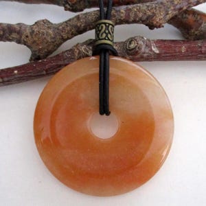 Orange Aventurine Natural Stone Donut Energy Pendant Necklace 50mm ED368