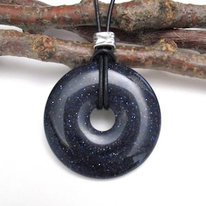 Blue Goldstone Natural Gemstone Donut Energy Pendant Necklace.  40 -45-50mm  ED519 / ED665 / ED331