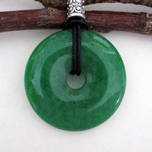 Big & Beautiful Green Jade Natural Gemstone Donut Energy Pendant Necklace. 40-45mm ED328 / A - ED659-L / B