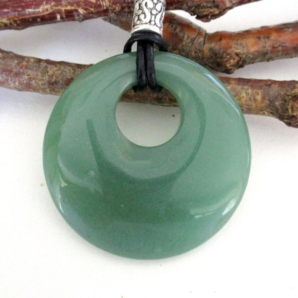 Green Aventurine Natural Gemstone Donut Energy Pendant Necklace 45mm.  ED600 / A / B / C