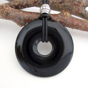 Black Obsidian Natural Gemstone Donut Energy Pendant Necklace 30-40mm ED325 / ED466 / Egg ED314. Thumb Worry Pocket Palm Crystals EW712