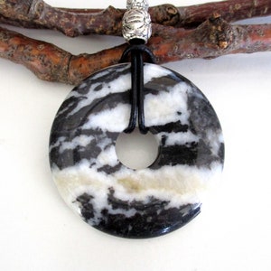 Zebra Jasper Natural Gemstone Donut Energy Pendant Necklace 50mm.  ED543-D / E / F / G