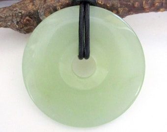 Green Jade Natural Gemstone Donut Energy Pendant Necklace 40mm.  ED411 / 5 / 6 / A