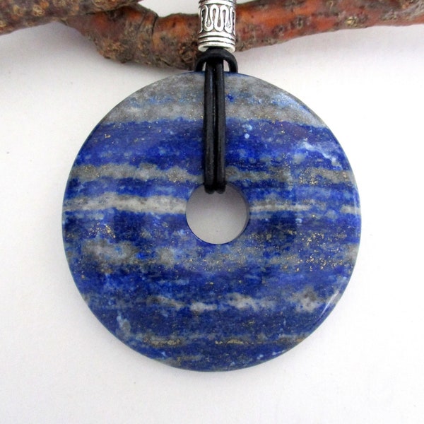 Lapis Lazuli Natural Gemstone Donut Energy Pendant Necklace 50mm.  ED377-B / C