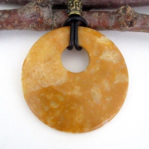 Dark Yellow Jasper Natural Gemstone Donut Energy Pendant Necklace 45mm.  ED467 / 7 / 8 / A