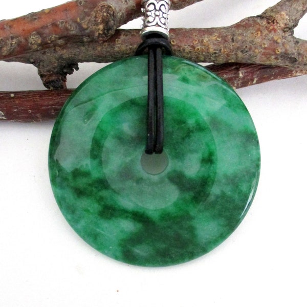 Green Jade / Jadeite Natural Gemstone Donut Energy Pendant Necklace 50mm.  ED634-R / 1 / 2 / 3