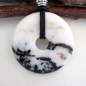 Zebra Jasper Natural Gemstone Donut Energy Pendant Necklace 40mm.  ED326 / 7 / 9 / A