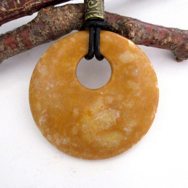 Dark Yellow Jasper Natural Gemstone Donut Energy Pendant Necklace 45mm.  ED467 / A / B / C
